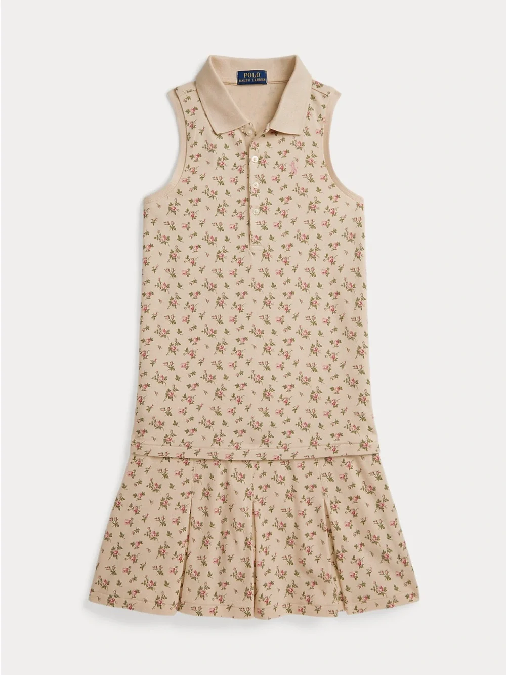 Polo by Ralph Lauren Beige Floral Sleeveless Polo Dress
